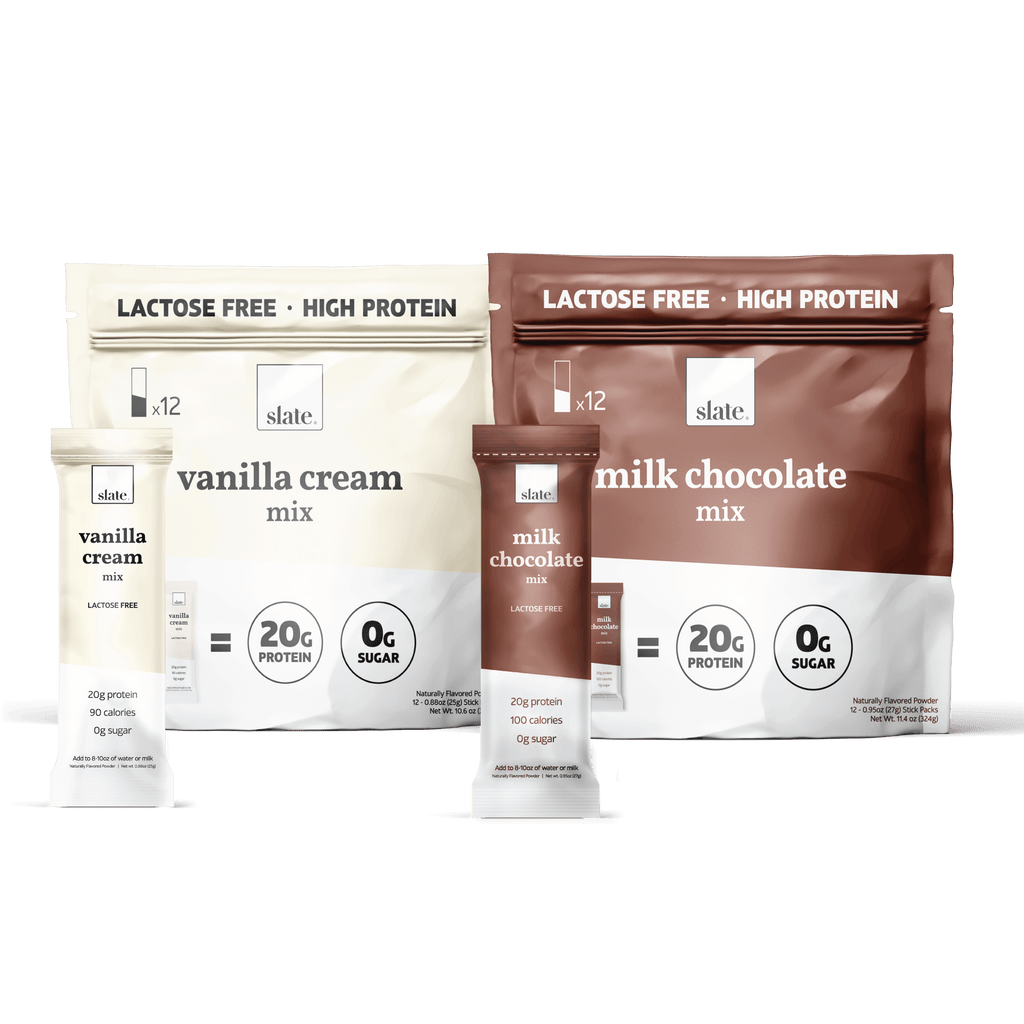 Slate Milk - High Protein Shake, Core Variety Pack, Classic Chocolate, Dark Chocolate and French Vanilla Milk, 20g Protein, 0g Added Sugar, Lactose