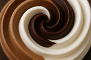 closeup image of clean swirl of chocolate ice cream, dark chocolate ice cream, and vanilla ice cream